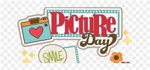 Picture of a camera surrounded by stars and flower containing the words "picture day" and "smile."